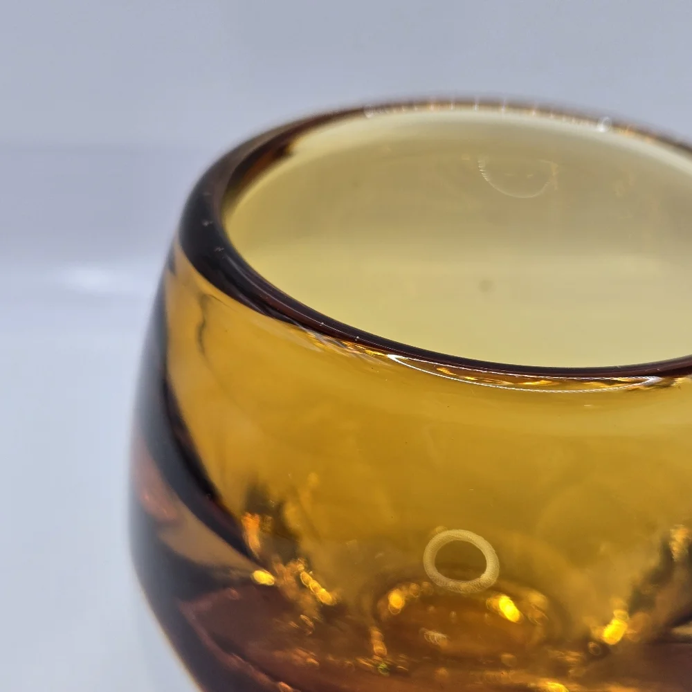 Crate & Barrel Heavy Glass Amber Topaz Glass Votive Candle Holders Poland 3